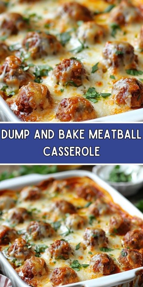 Dump and Bake Meatball Casserole Meatball Quick Meals, Essen, Easy Healthy Meal Prep Casserole, Casserole Recipes Dump And Bake, Easy Dinner Recipes For Family Of 6, Italian Meatball Meals, Meatball Casserole Parmesan, Crockpot Meatball Casserole, Family Dinner Casserole Ideas