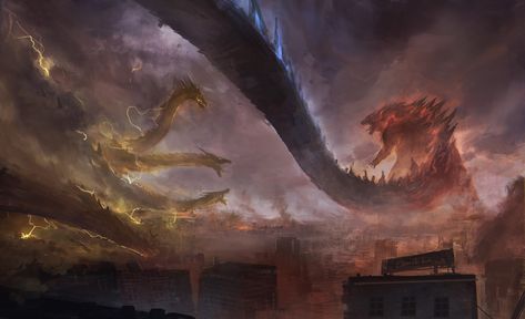 #Godzilla King Ghidorah digital art #kaiju #creature Chi Huei Chen #1080P #wallpaper #hdwallpaper #desktop Burning Godzilla, Godzilla Tattoo, Giant Monster Movies, King Ghidorah, Godzilla Comics, Godzilla Wallpaper, Godzilla 2014, All Godzilla Monsters, Kaiju Art