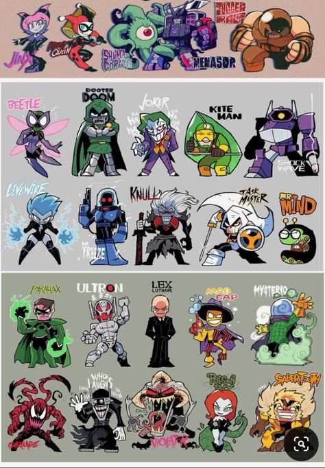 Draw Characters, Heroes And Villains, Comic Villains, Dc Comics Artwork, Chibi Characters, Superhero Design, Cartoon Character Design, American Comics, Superhero Art