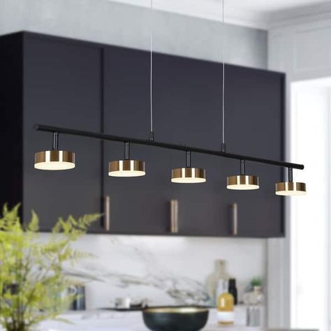 Modern 5-Light Black Gold LED Chandelier 35.5'' Linear Island Lights for Dining Room - 35.5" L x 3.5" W x 4.5" H - On Sale - Bed Bath & Beyond - 36603146 Kitchen Island Pendant Lights, Linear Kitchen, Linear Island Lighting, Lights For Dining Room, Island Light Fixtures, Kitchen Island Pendant, Island Pendant Lights, Kitchen Island Lighting Pendant, Island Lights