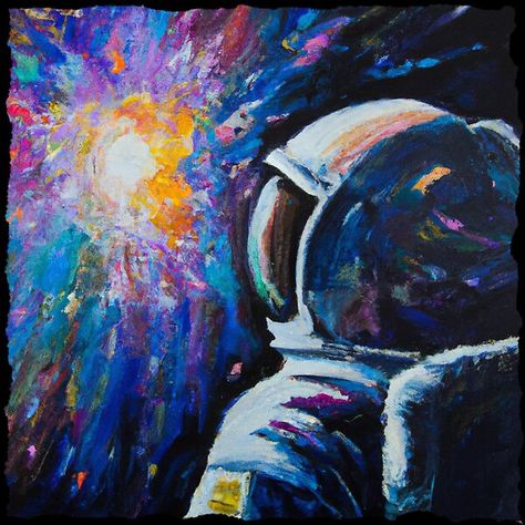 Space Art Astronaut, Space Drawing Oil Pastel, Astronaut Oil Painting, Space Related Paintings, Outer Space Painting Acrylic, Galaxy Painting Oil Pastel, Oil Pastel Drawings Space, Space Oil Pastel Art, Neon Colors Painting