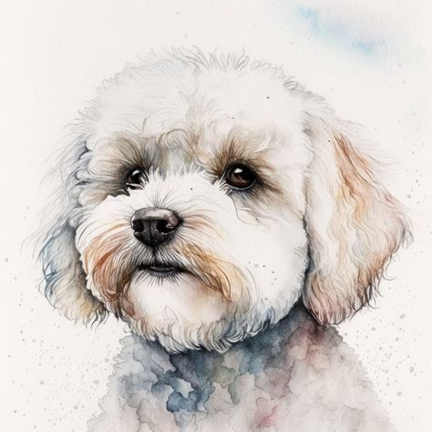 Bichon Frise Watercolor, White Dog Watercolor Painting, Dog Watercolor Portrait, How To Draw Dog Fur, Watercolour Dog Portrait, Watercolor White Dog, Pet Watercolor Portraits, Dogs Watercolor Paintings, White Dog Watercolor