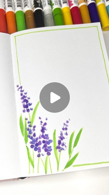 How To Draw Lavender Step By Step, Flower Cards Handmade Drawing, Magic Marker Art, Spring Watercolor Cards, Draw Lavender, Lavender Drawing, Flower Cards Handmade, Spring Arts And Crafts, Spring Drawing