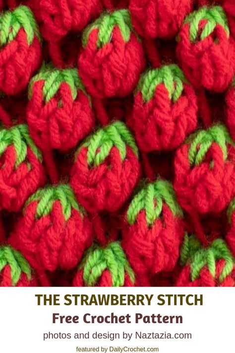 Couture, Strawberry Stitch, Ripple Stitch, Tunisian Crochet Hook, Crochet Strawberry, Crochet Ripple, New Crochet, Crochet Goodies, Bobble Stitch