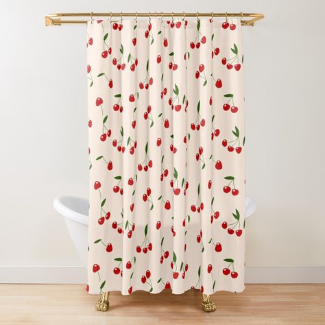 Strawberry Shower Curtains, Red Themed Bathroom, Cherry Theme Bathroom, Cherry Shower Curtain, Cute Bathroom Shower Curtains, Lemon Bathroom Decor, Red And Pink Bathroom, Cherry Themed Bathroom, Women Bathroom Ideas Decor