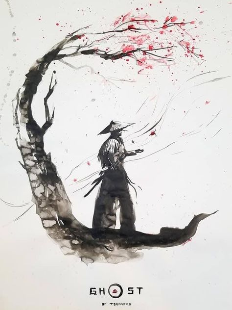 Commissioned ink painting fan art of video game The Ghost Of Tsushima on 16x20 paper. Ghost Of Tsushima Sketch, The Ghost Of Tsushima, Ghost Of Tsushima Drawing, Ghost Of Tsushima Tattoo, Ghost Of Tsushima Poster, Charcoal Inspiration, Ghost Of Tsushima Wallpaper, Ghost Of Tsushima Legends, Ghost Of Tsushima Art