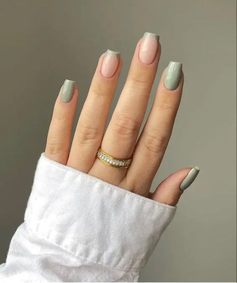 45+ Sage Green Nails To Try This Month | Sage Green Nails Designs For Inspo Green French Tip Nails, Sage Green Nails, Green French Tip, Crome Nails, Bridesmaids Nails, Unghie Sfumate, Green Acrylic Nails, Green French, Plain Nails