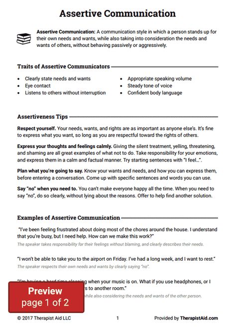 Assertive Communication (Worksheet) | Therapist Aid Assertive Statements, Assertive Communication Worksheet, Communication Worksheets, Assertiveness Training, Assertive Communication, Communication Activities, Motivational Interviewing, Effective Communication Skills, Mental Health Counseling