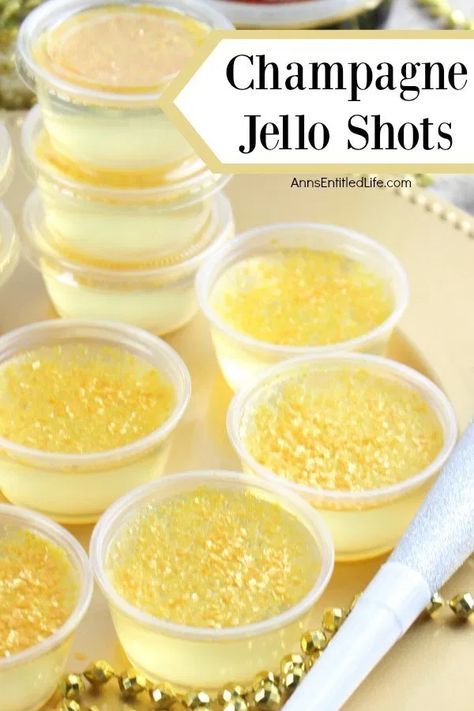 Fancy Jello Shots, Nye Snacks, Fancy Jello, Specialty Shots, Champagne Jello Shots Recipe, Jello Shots Recipes, Pina Colada Jello Shots, Easy Shot Recipes, Strawberry Jello Shots