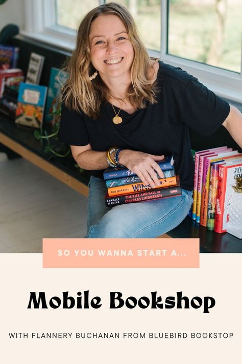 Flannery Buchanan from Bluebird Bookstop tells us all about how she started her own mobile bookshop in this blog post. Check it out for more info! #mobilebookshop #businessideas #vintagecamper #businessowner #bookstore Mobile Bookstore Pop Up, Book Mobile Truck, Mobile Bookstore Ideas, Pop Up Bookshop, Bookstore Trailer, Bookstore Pop Up Booth, Trailer Bookstore, Pop Up Bookstore Ideas, Online Bookstore Ideas