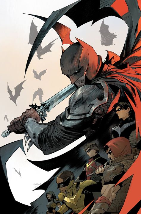 Dan Mora on Twitter: "#DarkKnightsOfSteel #01 batman and some of his robins, variant cover… " Croquis, Dark Knights Of Steel, Dan Mora, Batman Comic Cover, Dark Knights, Batman Hush, Tom Taylor, Batman Poster, Batman Dark