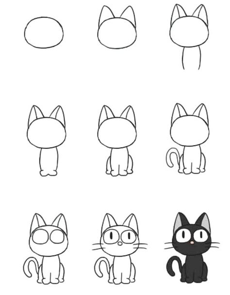 Kiki Delivery Service Doodle, How To Draw Cats, Oppgaver For Barn, Trin For Trin Tegning, Ako Kresliť, Cute Easy Animal Drawings, Draw Cats, Draw A Cat, Easy Animal Drawings