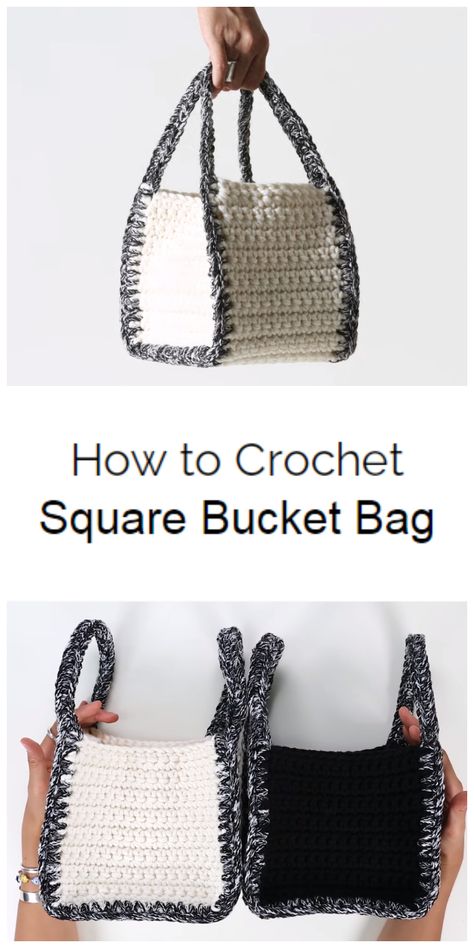 Crochet Square Bucket Bag - Crochet Kingdom Tote Crochet, Diy Crochet Bag, Mode Crochet, Bag Pattern Free, Crochet Handbags Patterns, Crochet Clutch, Pola Sulam, Handbag Pattern, Crochet Tote Bag