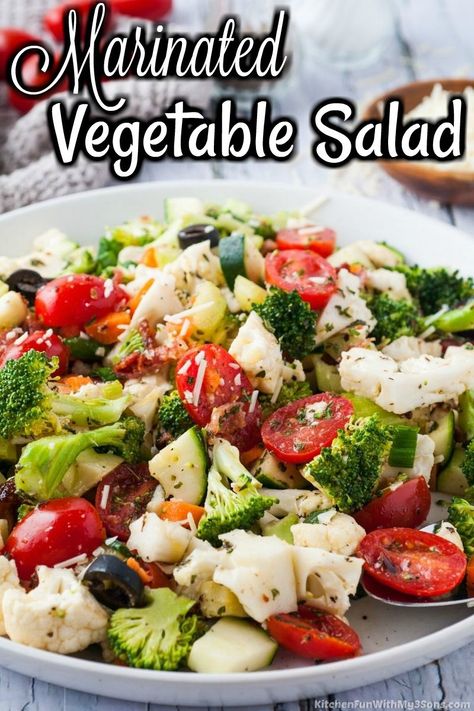 Italian Marinated Vegetables, Raw Vegetable Salad Recipes Healthy, Marinated Vegetables Raw, Marinated Salad Recipes, Marinated Vegetable Salad, Cold Vegetable Salads, Marinated Vegetable Salads, Raw Vegetable Salad, Salad With Homemade Dressing