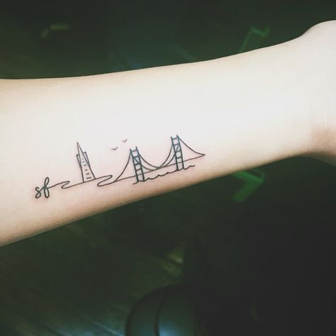 Bridge Tattoo, Black And White Tattoo, Skyline Tattoo, Typography Tattoo, Paris Tattoo, California Tattoo, Delicate Tattoo, Line Art Tattoos, Subtle Tattoos