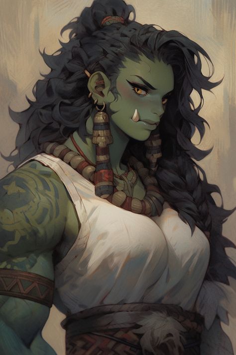 Female Orc Aesthetic, Skyrim Orc Female, Dnd Orc Female, Female Orc Character Design, Orc Woman Art, Half Orc Barbarian Female Dnd, Half Orc Female Barbarian, Orc Female Art, Female Orc Barbarian