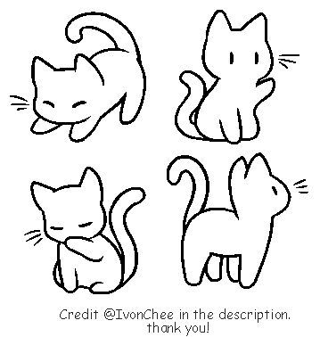 A cute, doodle-style drawing of a cat, featuring big, expressive eyes and a playful stance. Animal Chibi Drawing, Simple Cat Cartoon, Sitting Cat Sketch, Cat Simple Sketch, Chibi Cat Reference, Cute Cat Simple Drawing, Cat Easy Sketch, Cute Animal Doodles Kawaii, Chibi Animal Base