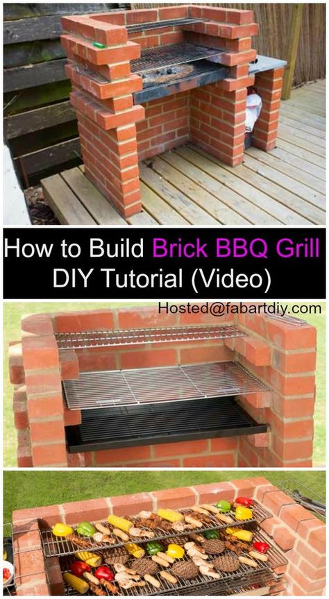 How to Build Brick BBQ Grill DIY Tutorial Video #Outdoor, #Kitchen, #Contruction Brick Barbeque Ideas, Bbq Grill Diy, Bbq Diy, Grill Diy, Brick Grill, Parrilla Exterior, Backyard Bbq Grill, Brick Bbq, Diy Grill