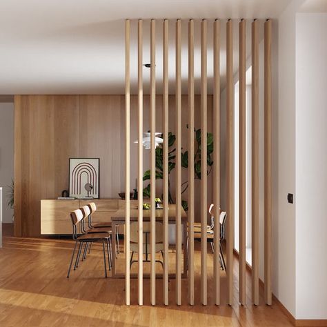 Wood Slat Room Divider, Slat Room Divider, Wood Partition, Wood Room Divider, Living Room Divider, Wooden Room Dividers, Wood Slat Wall, Partition Design, Divider Wall