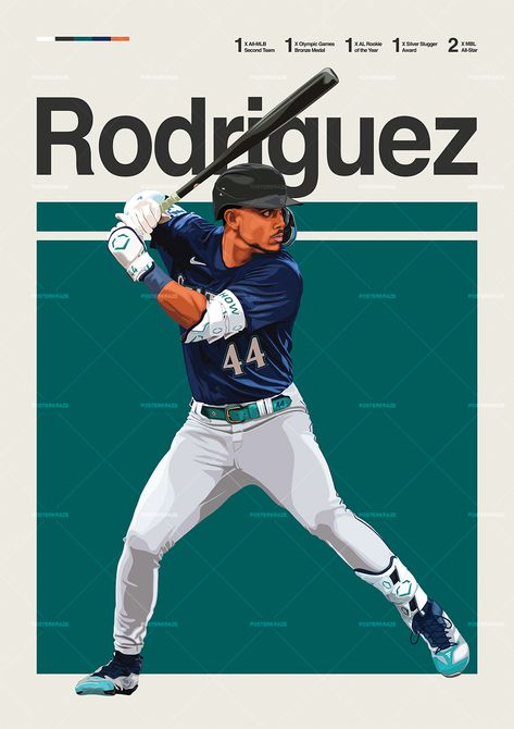 Julio Rodriguez poster featuring a mid century modern design style. The high-quality print showcases a beautiful digital drawing of Julio Rodriguez. Perfect for any Seattle Mariners fan looking to add some flair to their living space. Julio Rodriguez Wallpaper, Baseball Wallpapers, Sick Wallpapers, Benny The Jet Rodriguez, Sports Office, Baseball Wallpaper, Mariners Baseball, Mlb Wallpaper, Sports Posters