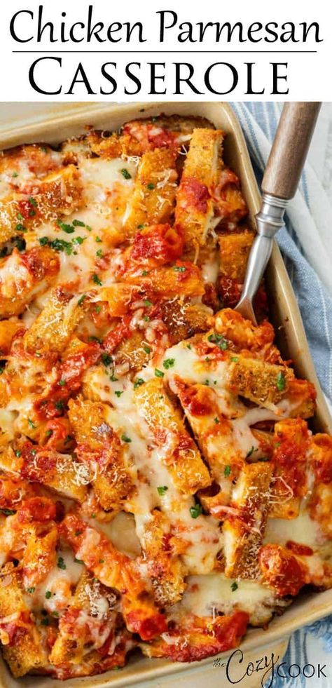 Make Ahead Chicken Parmesan Casserole, Parmesan Chicken With Spaghetti, Quick Weeknight Casseroles, Homemade Meals Easy, Leftover Chicken Tenders Recipes, Chicken Parmesan With Chicken Tenders, Parmesan Crusted Chicken Casserole, Recipes Leftover Rotisserie Chicken, Easy Baked Recipes Dinner