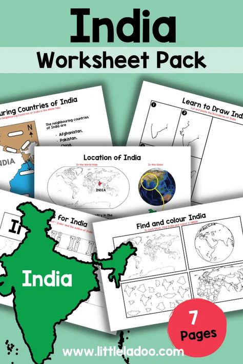 India Worksheets for kids {Free Printable} Map Worksheets For Kids, People Of India, India For Kids, Geography For Kids, India Crafts, Global Map, Map Games, Map Worksheets, 6th Grade Social Studies