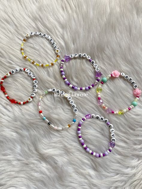 Order our own design of Taylor Swift Inspired Friendship Bracelets! Send us a DM 🫶🏻 Sleepover Bracelets, Beads Bracelet Design Taylor Swift, Friendship Bracelets Ideas Words, Friendship Bracelets Ideas Taylor Swift, Taylor Swift Friendship Bracelets Ideas, Taylor Swift Inspired Bracelets, Taylor Friendship Bracelet Ideas, Friendship Bracelets Inspiration, Bracelet Ideas Taylor Swift