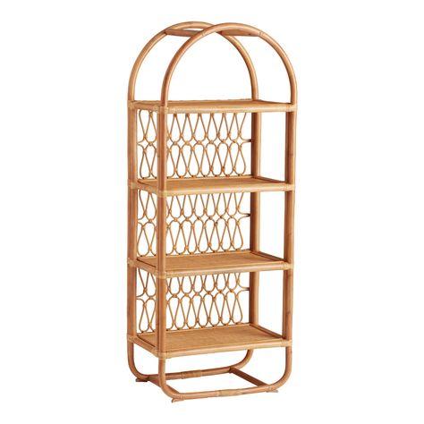 Dining Storage And Bars To create the arched profile of our Nylah tall bookcase, natural honey-hued rattan is bent and woven by artisans in Indonesia into gorgeously swooping curves. This exclusive natural-fiber storage piece features four open shelves enclosed in a tall rattan frame. With intricate details like a gracefully looping back, this airy yet sturdy bookshelf elevates your decor with warm boho style. Material: Rattan , Color:Brown > Natural. Also could be used for home decor,decor,fami Bookcase Ladder, Ladder Bookshelf, Tall Bookcases, Cost Plus World Market, Natural Honey, Print Coupons, Entryway Furniture, Shopping World, Affordable Home Decor