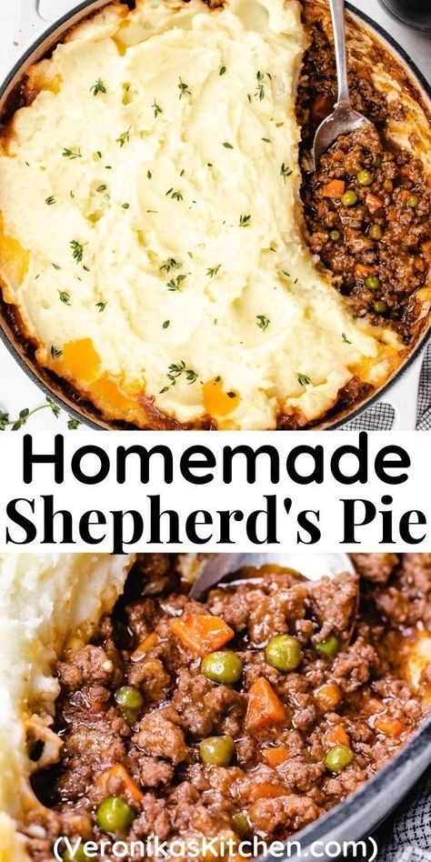 Shepherd's pie in a white pot with a spoon. Sunday Family Dinner Ideas, Recipe With Red Wine, Sunday Family Dinner, Wine Gravy, Red Wine Gravy, Cottage Pie Recipe, Fluffy Mashed Potatoes, Easy Hamburger, Healthy Beef