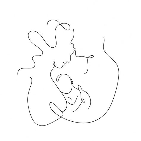 Doodle Family, Single Drawing, Tattoo Amor, Family Sketch, Baby Tattoo Designs, Baby Sketch, Drawing Line Art, Line Art Flowers, Mom Dad Baby