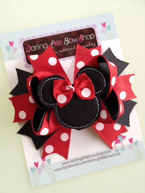 Minnie Mouse Bow - Classic red and black Minnie Mouse Bow - Darling Little Bow Shop on Etsy, $10.95 Bow Hairstyles, Minnie Mouse Hair Bows, Disney Hair Bows, Girls Hair Bows Diy, Disney Bows, Disney Hair, Bow Light, Hair Bow Tutorial, Minnie Mouse Bow