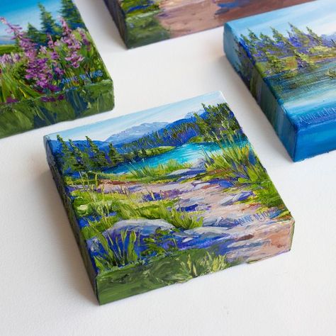 Croquis, Small Square Paintings, Chunky Painting, Acrylic Nature Painting, Square Canvas Painting, Square Paintings, Nature Oil Painting, Mini Toile, Tiny Paintings