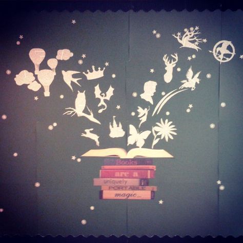 magic bulletin board | Books are a uniquely portable magic..." Reading Is Magic, Library Entrance, Unique Bulletin Board Ideas, School Year Themes, Ks2 Classroom, Book Bulletin Board, Elementary Librarian, Magical Theme, Reading Week