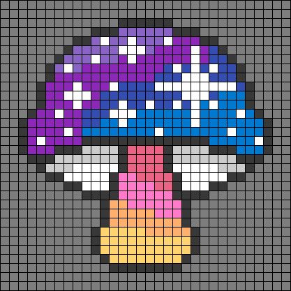 Rainbow Mushroom Perler Beads, Perler Patterns Cute, Pixel Art Pattern Mushroom, 16x16 Pixel Art Grid, Fairy Perler Bead Pattern, Trippy Mushroom Perler Bead Patterns, Graph Pixel Art, Perler Patterns Trippy, Beautiful Pixel Art