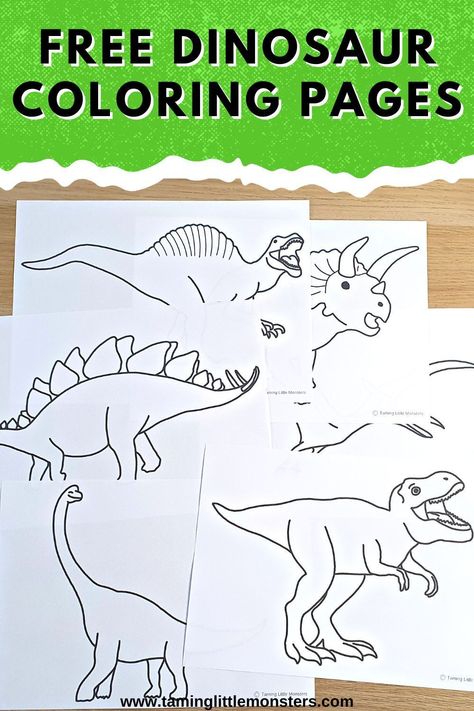 Free Dinosaur Coloring Pages for Kids. These free printables are perfect for toddlers, preschoolers and kindergarteners who love learning about dinosaurs. #dinosaurs #artsandcrafts #freeprintable #toddler #preschool #kindergarten Dinosaur School Theme, Free Dinosaur Coloring Pages, Dinosaur Coloring Pages For Kids, Dinosaur Outline, Dinosaur Coloring Sheets, Dinosaur Crafts Preschool, Dinosaur Template, Dinosaur Lesson, Dinosaur Theme Preschool