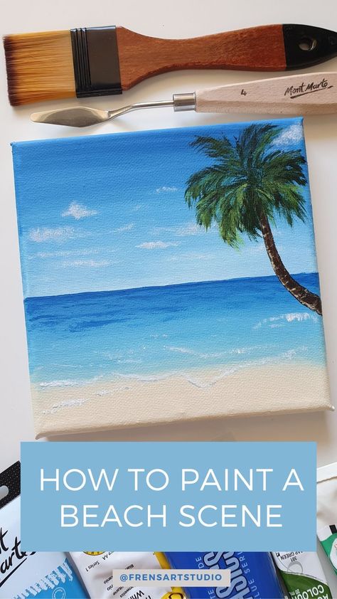 Pastel, Seascape Paintings Acrylic, Beachy Paintings, Tropical Beach Painting, Beach Canvas Paintings, Beginners Landscaping, Beach Scene Painting, Beach Drawing, Beach Art Painting