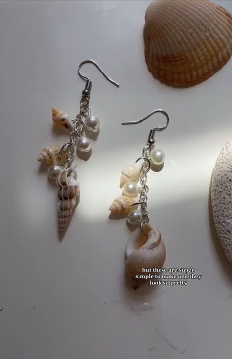 How To Make Seashell Earrings, Diy From Shells, Seashell Jewelry Diy Earrings, Sea Shells Earrings, Cool Diy Earrings, Shells Earrings Diy, Homemade Seashell Jewelry, Jewelry With Seashells, Diy Jewelry With Shells