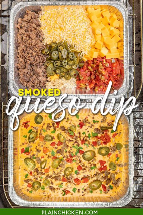 Smoked Queso Dip - Plain Chicken Smoker Recipes, Smoked Queso Dip, Smoked Queso, Chicken Christmas, Pellet Grill Recipes, Traeger Recipes, Smoked Cheese, Plain Chicken, Queso Dip