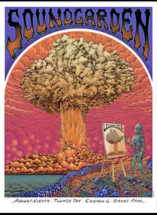 Soundgarden by EMEK Soundgarden Poster, Vintage Music Art, Sound Garden, Concert Poster Art, Rock Poster Art, Art Hippie, Grant Park, Skateboard Design, Concert Poster