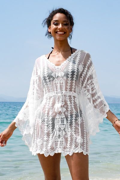 White Lace Tunic, Beachwear Brands, Mesh Cover Up, Long Sleeve Swimsuit, Beach Skirt, Lace Tunic, Summer Beach Wear, White Embroidery, Dress Cover