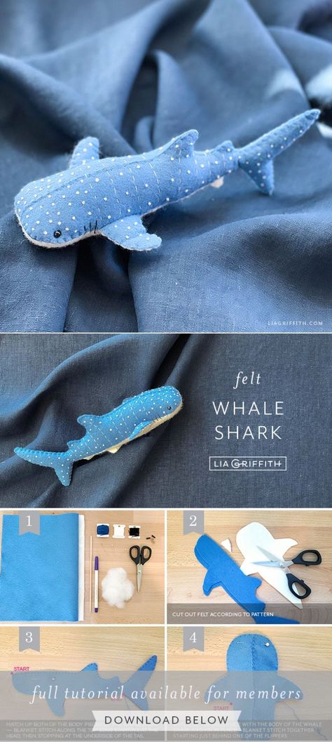 How To Make A Stuffed Shark, Diy Shark Stuffed Animal, Shark Plush Sewing Pattern Free, Hand Sewed Stuffed Animals, Whale Shark Pattern Sewing, Diy Whale Stuffed Animal, Felt Shark Template, Cute Sewing Templates, Felt Stingray Pattern