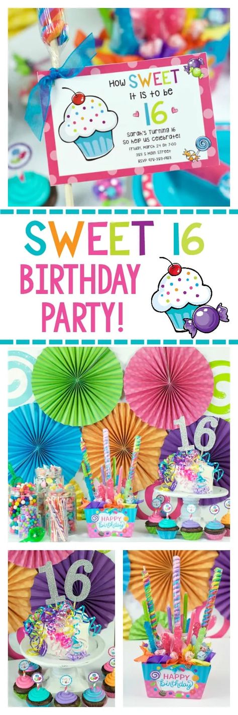 Sweet 16 Birthday Party Ideas, 16 Birthday Party Ideas, Sweet 16 Candy, Girls Party Games, Candy Themed Party, Sweet 16 Party, Birthday Party Decorations Diy, Candy Theme, Sweet 16 Birthday Party