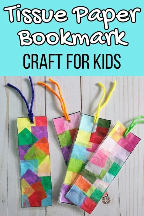 Tissue Paper Crafts, Easy Sunday School Crafts, Bookmarks Kids Craft, Bookmarks Diy Kids, Bookmark Crochet Tutorial, Bookmark Easy, Kids Fathers Day Crafts, Homemade Bookmarks, Bookmark Crochet