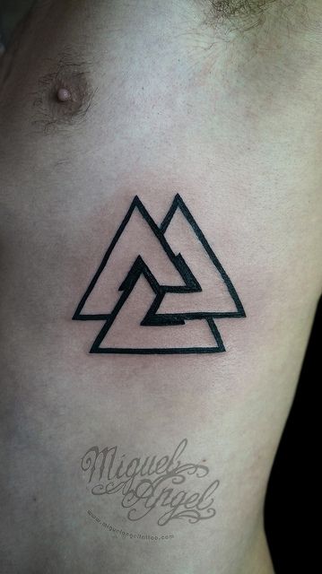 Trinity triangle tattoo by Miguel Angel tattoo, via Flickr Love Triangle Tattoo, 3 Triangles Tattoo, Triple Triangle Tattoo, Three Triangle Tattoo, 3 Triangle Tattoo, Girl Rib Tattoos, Triangle Tattoo Design, Interlocking Shapes, 3 Siblings