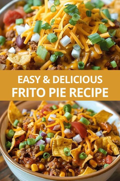 Best Frito Chili Pie Recipe, Walking Frito Chili Pie, Fritos Pie Recipe, Healthy Frito Pie, Frito Pie Casserole Easy, Best Frito Pie Recipe, Chili Frito Pie Casserole, Homemade Frito Pie, Taco Frito Pie