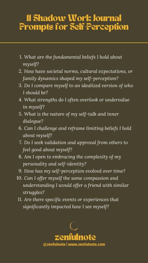 Use these shadow work prompts as a guide to explore and better understand the various facets of your self-perception. Approach this process with openness and self-compassion, allowing yourself room for growth and acceptance. Journal Prompts, Shadow Work Prompts, Work Journal Prompts, Shadow Work Journal Prompts, Shadow Work Journal, Work Journal, Shadow Work