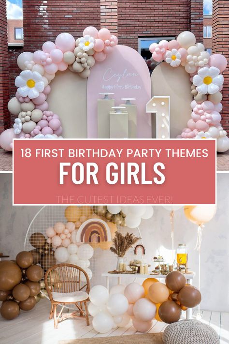 Explore the most enchanting 1st birthday party themes for little girls! From whimsical unicorns to adorable woodland creatures, this collection is sure to steal your heart. Discover endless inspiration for creating magical memories that will be cherished forever. #FirstBirthdayParty #GirlBirthdayThemes #PartyIdeas One Year Party Decorations, Birthday Ideas For 1 Year Girl, Girls Just Want To Be One Birthday, Birthday Theme Ideas For Baby Girl, Easy First Birthday Theme, June 1st Birthday Girl, 1st Birthday Theme For Baby Girl, 1st Year Birthday Party Ideas, Unique Baby Birthday Party Themes