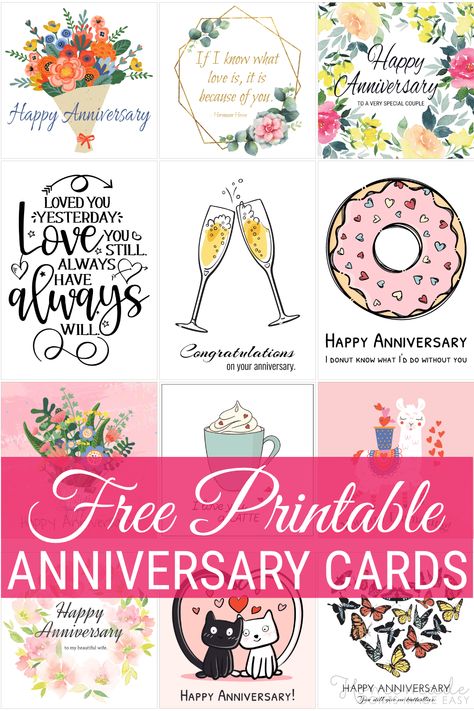 Happy Anniversary Tags Free Printable, Anniversary Cards For Couple Handmade, Diy Cards Handmade Anniversary, Anniversary Cards Printable Free, Free Printable Anniversary Cards Husband, 40th Anniversary Cards Handmade, Cricut Anniversary Cards, Diy Anniversary Cards For Husband, Anniversary Card Ideas Handmade