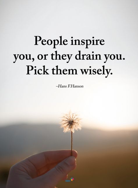 Quotes People inspire you, or they drain you. Pick them wisely. -Hans F.Hanson Kind People Quotes, Quotes Distance Friendship, Negative Friends, Negative People Quotes, Negativity Quotes, Quotes Distance, Distance Friendship, Kind People, Appreciation Quotes
