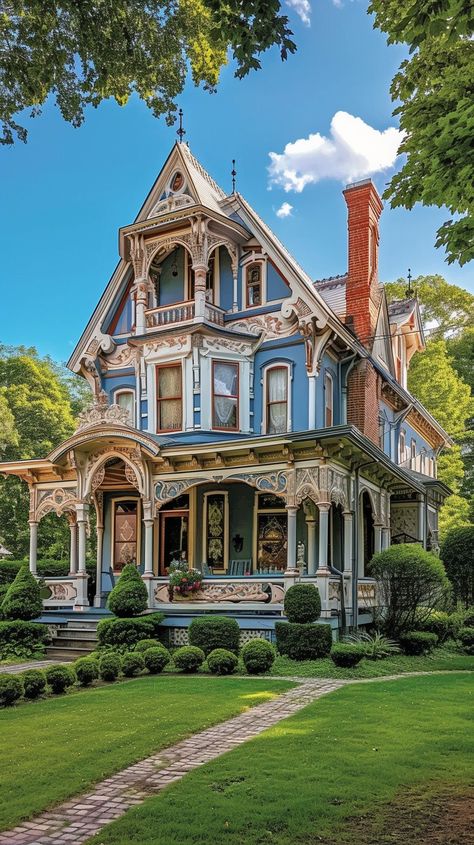 Victorian House Elegance: Stunning Victorian house boasting intricate architectural details amidst lush greenery under a clear blue sky. #victorian #architecture #elegance #opulence #history #aiart #aiphoto #stockcake ⬇️ Download and 📝 Prompt 👉 https://ayr.app/l/B4dV Victorian House Inspiration, Victorian Style House Exterior, Victorian Style Home Exterior, Victorian House Exterior Colors, Modern Victorian House Exterior, Victorian Mansion Exterior, Victorian House Layout, Colorful Victorian House, Victorian Homes Aesthetic